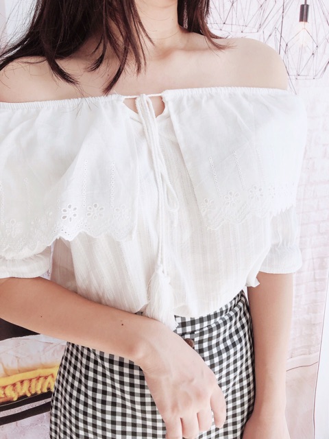 Chân váy đuôi cá kẻ caro đen trắng- Hình thật