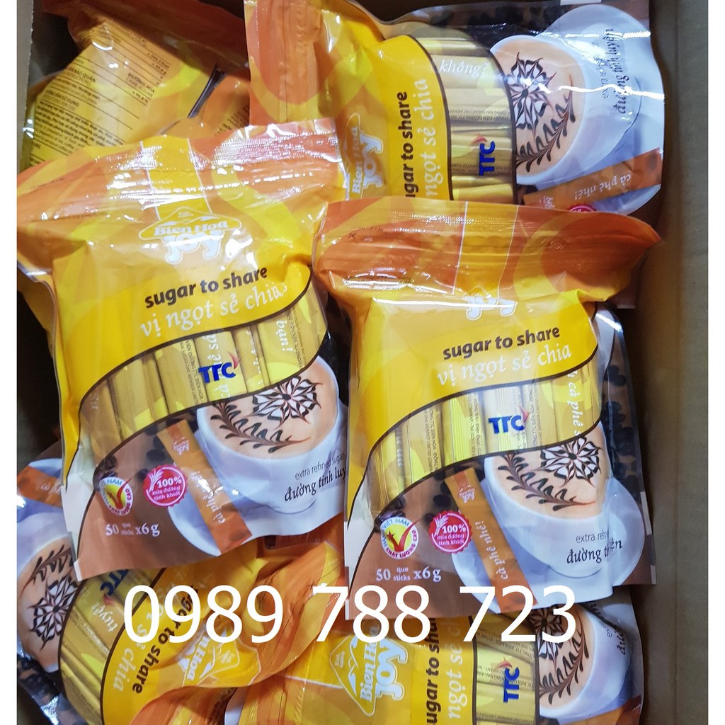 ĐƯỜNG QUE TINH LUYỆN BIÊN HÒA TÚI 50 QUE X 6GR chuyên dùng cho pha chế Cafe gói vàng và gói xanh giao ngẫu nhiên