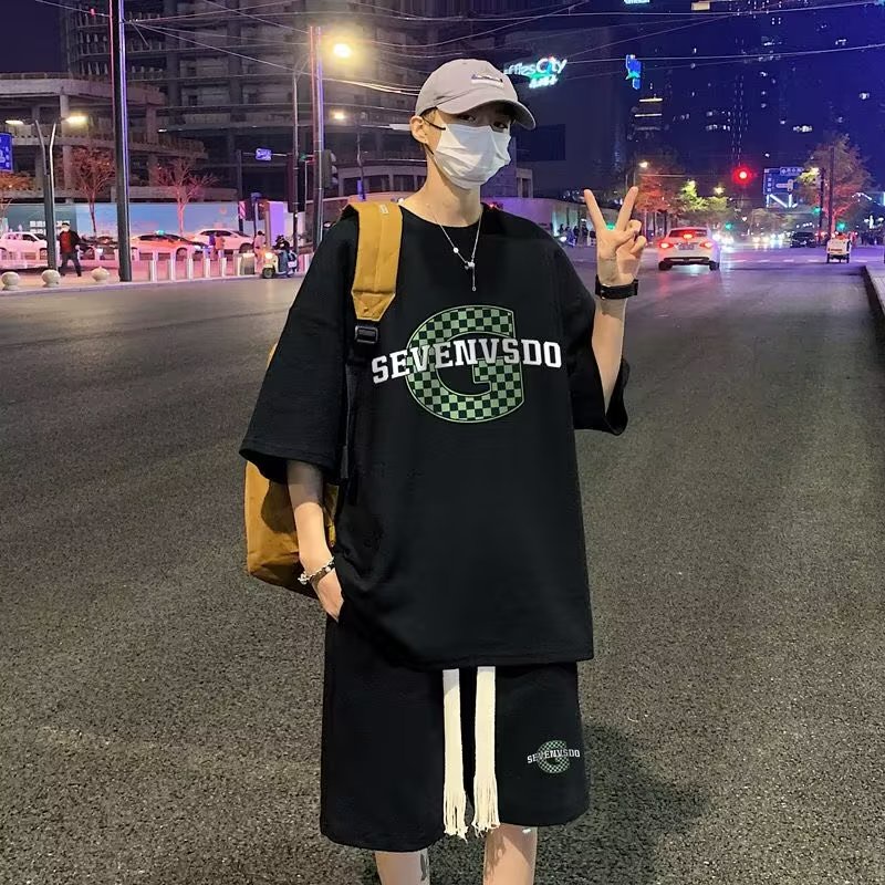 Bộ Đồ Thể Thao Áo Thun Cổ Tròn In Chữ G Phối Quần Short Dây Rút Thời Trang Mùa Hè Cho Nam Bộ thể thao mùa hè nam