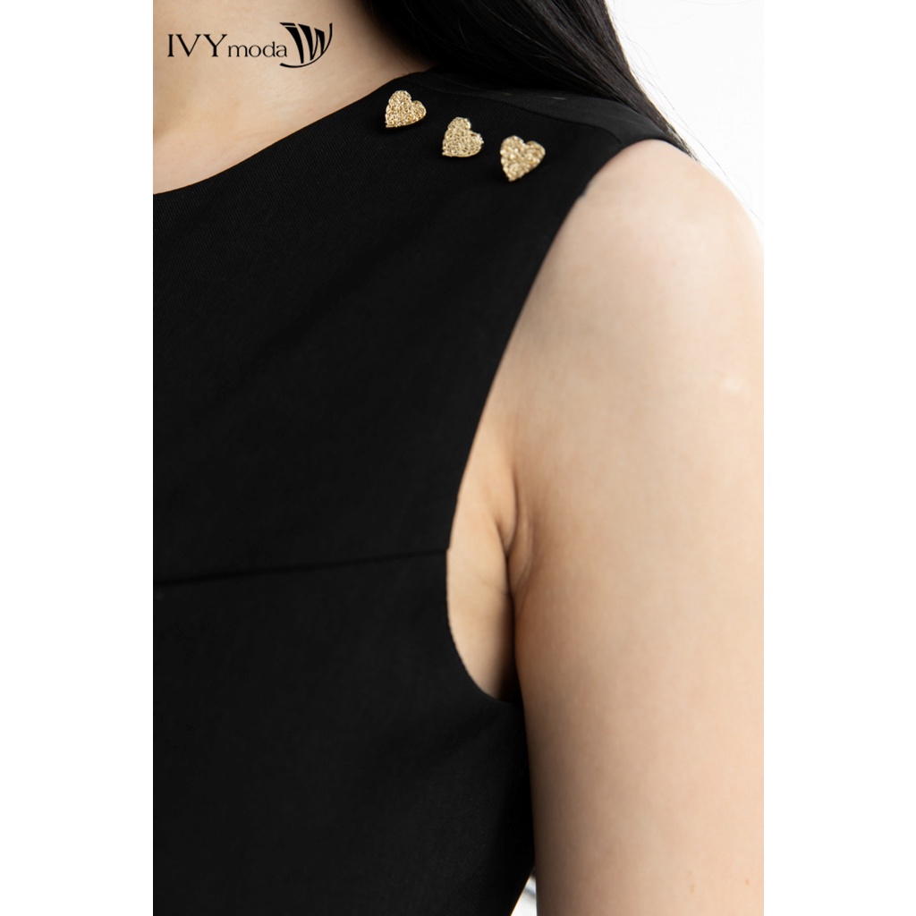 Đầm xòe vai phối phụ kiện IVY moda MS 41B9178
