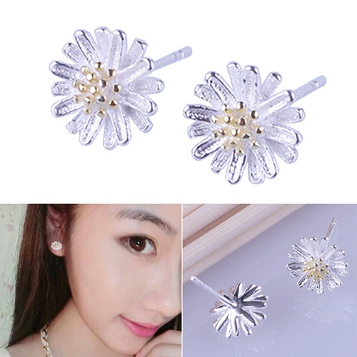 Đôi Khuyên Tai Xỏ Chốt Bạc 925 Hình Hoa Hướng Dương Xinh Xắn Cho Bạn Gái