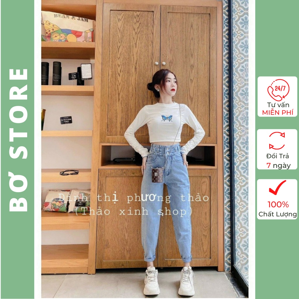 Quần Jean Baggy Nữ Cạp Cao 2 Nút Màu Xanh Nhạt Cực Xinh - 411