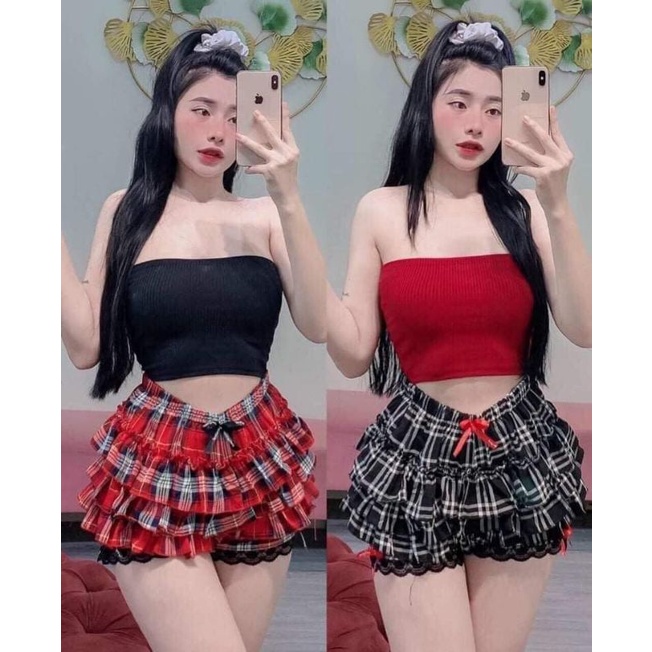 SET ÁO ỐNG PHỐI QUẦN VÁY TẦNG CARO / TRƠN SIÊU HOT