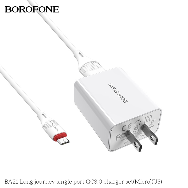 Bộ sạc 18W BOROFONE gồm củ và dây cáp sạc dài 1 mét cho android: Samsung, Xiaomi, Oppo, Vivo, Huawei Realme...