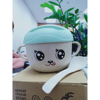 Bát lúa mạch có nắp kèm thìa cho bé( màu xanh).
