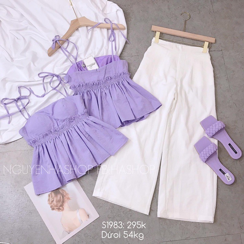 [Mã FATHANG5 giảm 10K đơn 50K] Set Áo Cột Vai Quần Ống Rộng Có Mút Sẵn Hàng Cao Cấp<Hình Thật Sp>