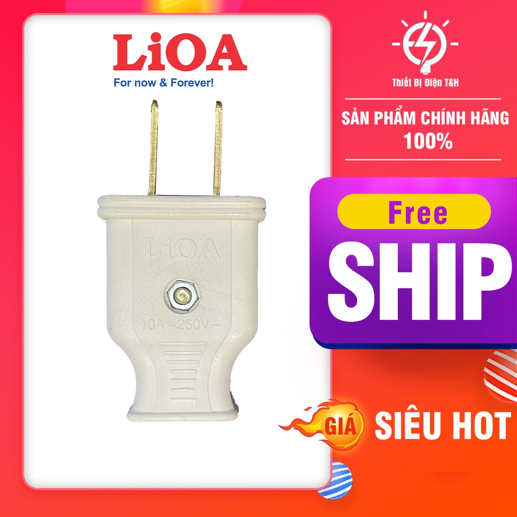 Phích cắm điện LIOA, 2 chân, 2 chấu, chân dẹt - EU2D