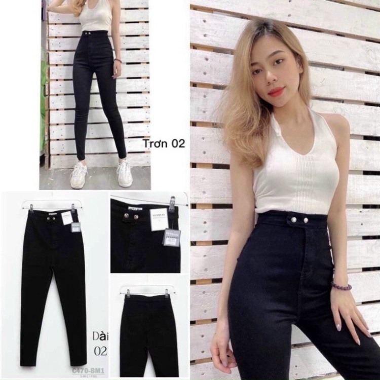 [ XẢ SỐC] Quần jeans dài 2 NÚT TRƠN mã 02 ôm body lưng siêu cao