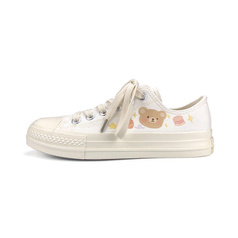 [ SẴN ] Giày Cao Cổ họa Tiết Hình Gấu Dễ Thương/ Sneaker Vải Trắng Basic Đơn Giản Đáng Yêu Kiểu Dáng Học Sinh G00013 | BigBuy360 - bigbuy360.vn