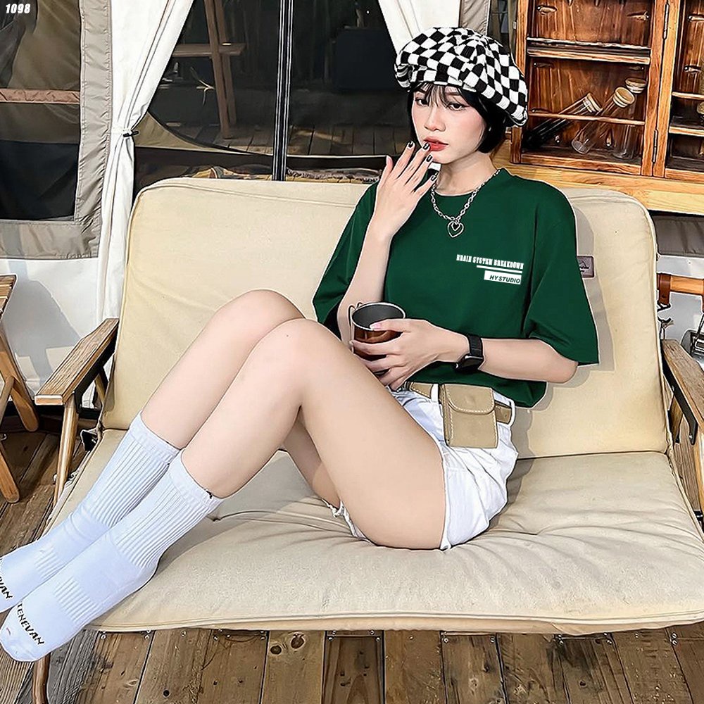 Áo phông unisex form rộng nam nữ tay lỡ Brain System HY KOREA 1098