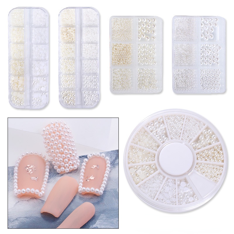 Hộp 12 Ô 6 Ngăn Đựng Hạt Ngọc Trai Trang Trí Móng Tay Nghệ Thuật Mới Không Lỗ Thẳng Không Radius