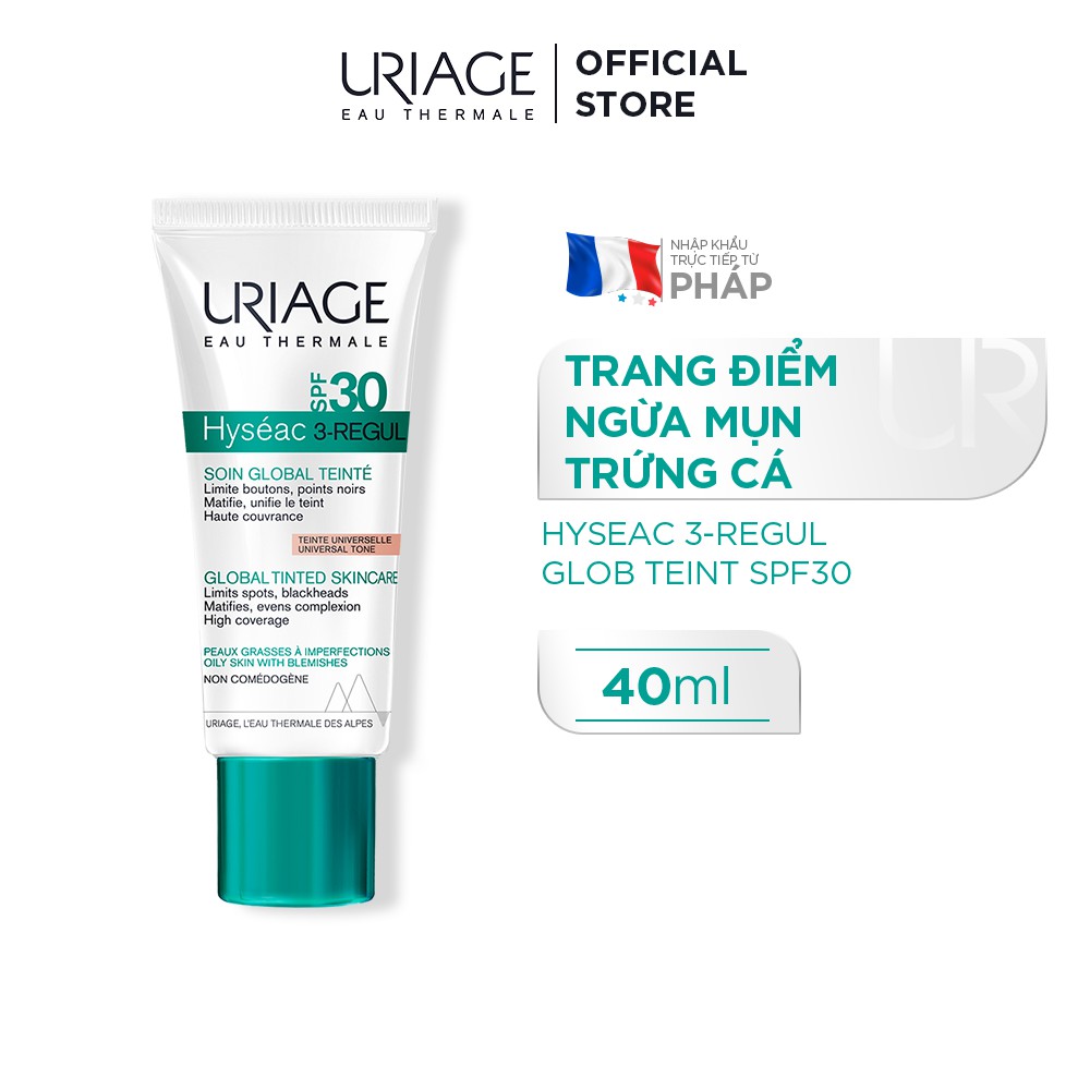 Kem ngăn ngừa mụn trứng cá hỗn hợp màu nền sáng URIAGE HYSÉAC 3-REGUL SOIN GLOBAL TEINTÉ SPF30 40ml