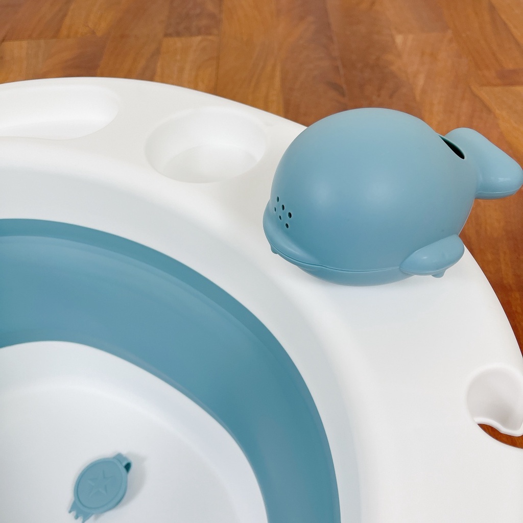 Chậu tắm gấp gọn cao cấp kèm phao/lưới nằm tắm 9BABY màu xanh biển