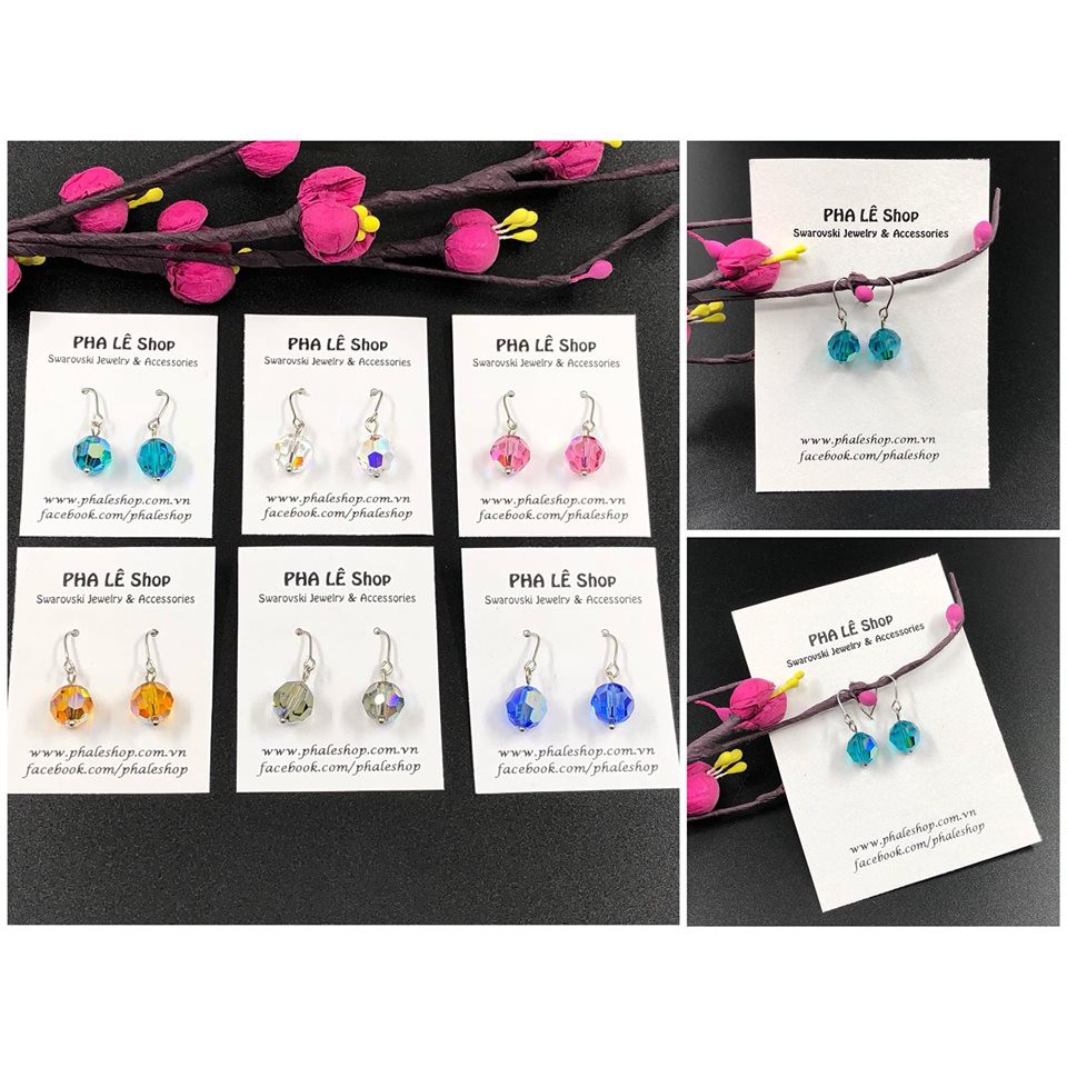 Bông Tai Pha Lê Tròn 08mm Được Thiết Kế Từ Pha Lê Swarovski