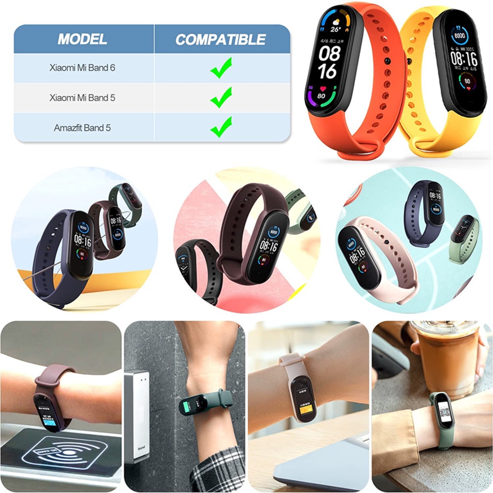 Dây Đeo Thay Thế Chất Liệu Silicon Màu Trơn Cho Xiaomi Mi Band 6 5 Mi Band 6 5 Band 4 3