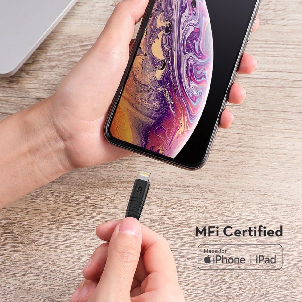 Cáp sạc IP,tablet táo,tai nghe ko dây táo Pro RAVPOWER RP-CB019 USB-A ra chuẩn MFi 12W 480Mbps dài 0.9m