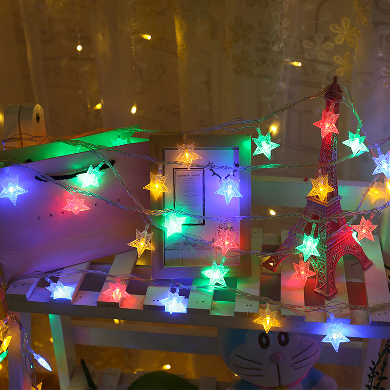 Đèn Led dây Ngôi Sao nhiều màu nhỏ trang trí Noel Nhà Cửa Sân Vườn Hình 7 Sắc Cầu Vòng 4m
