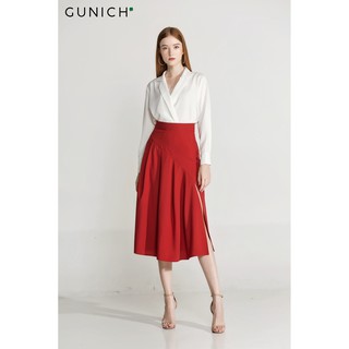 Chân váy midi đỏ gạch xếp ly Gunich