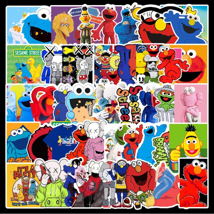 [Set 50 Cái] Sticker hình Sesame Street cute, chống nước dán trang trí laptop, mũ nón bảo hiểm, vali, xe tay ga - DB.007
