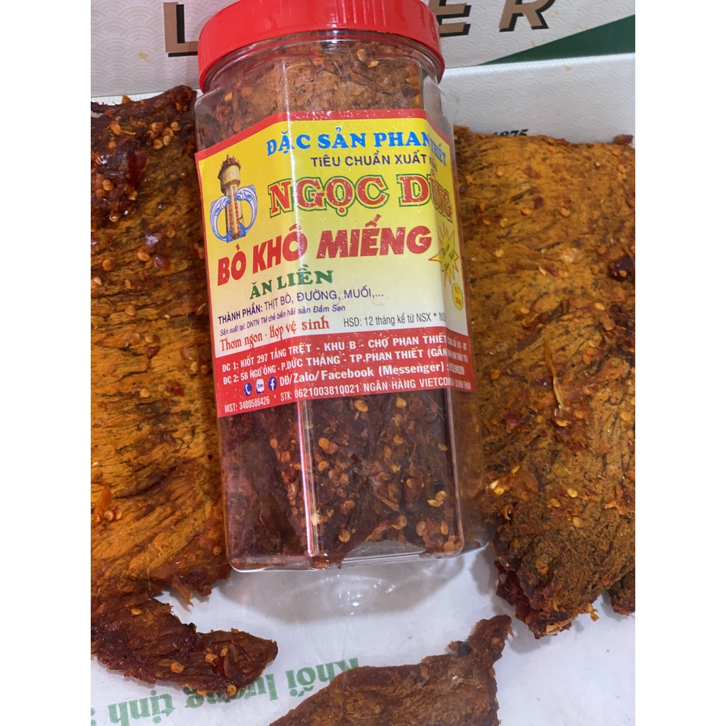 Bò Khô Miếng ( ăn liền ) là món ăn yêu tích Shop Đặc Sản Phan Thiết NGỌC DŨNG; Hộp 250 gram. HSD 12 tháng kể từ ngày đặt