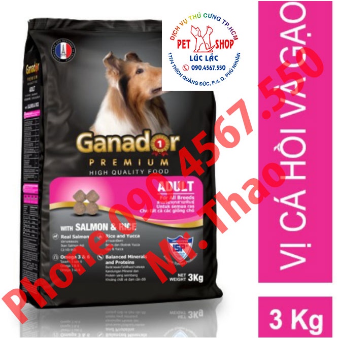 FREESHIP [3kg] Thức ăn cho chó trưởng thành Ganador vị cá hồi và gạo - Adult with Salmon &amp; Rice