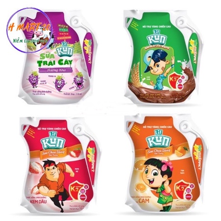 Sữa kun túi vị nho, cam, dâu gói 110ml