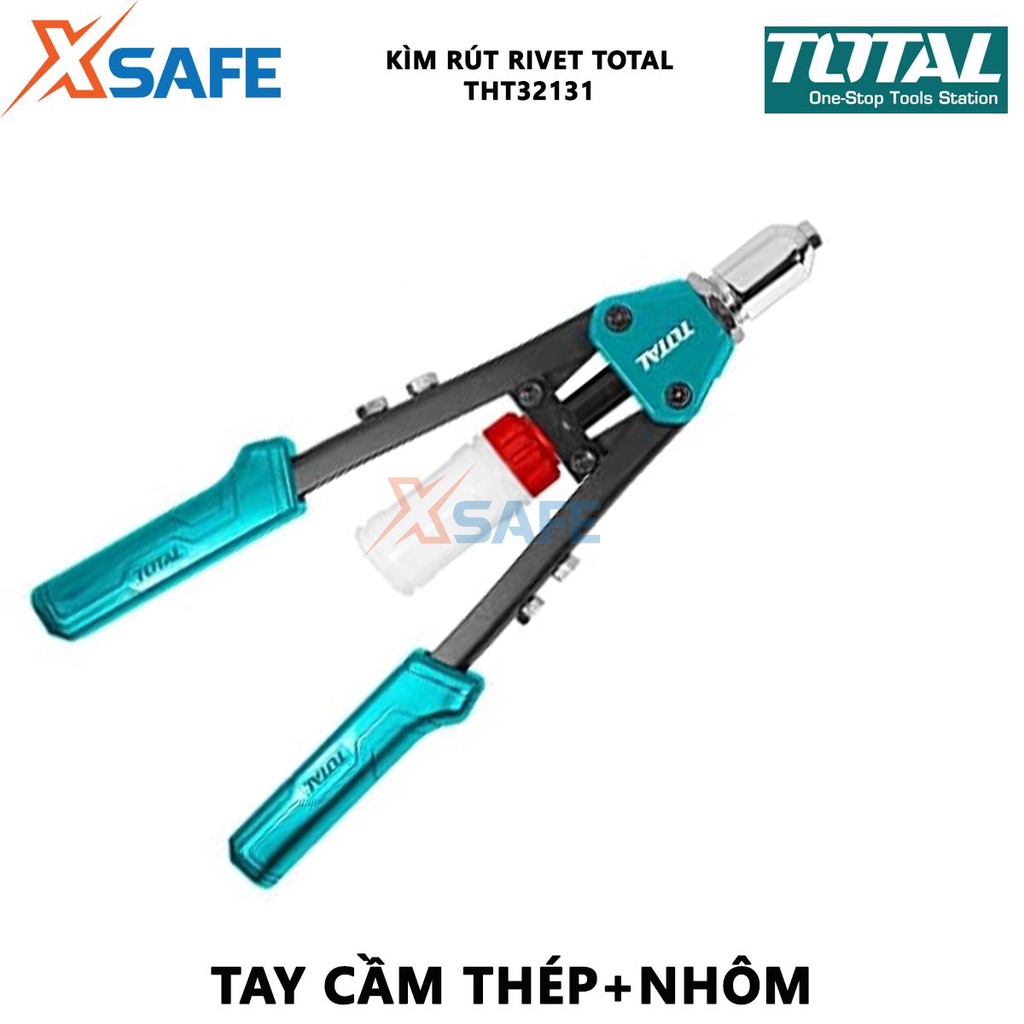 Kìm rút rivet TOTAL THT32131 Kềm rút đinh tán size 13, chất liệu tay cầm thép + nhôm, dùng rút rivet thép, gỡ bỏ đinh