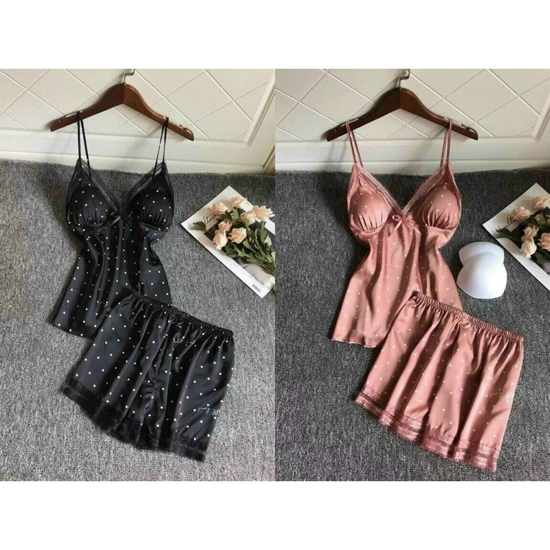 Set lụa 2 dây chấm bi, hàng cao cấp
