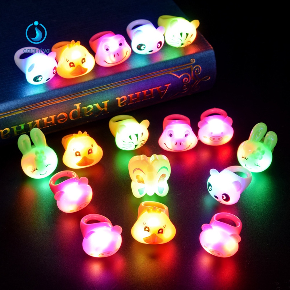 Nhẫn Đồ Chơi Hình Động Vật Hoạt Hình Có Đèn LED Phát Sáng Dành Cho Trẻ Em