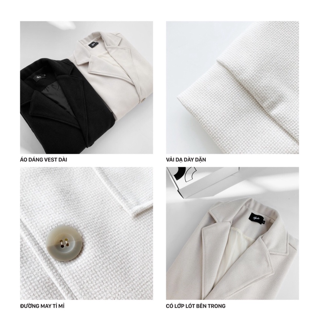 Áo Khoác dạ phong cách trẻ trung Jiang Store - áo vest dạ dáng dài form rộng unisex Hàn Quốc