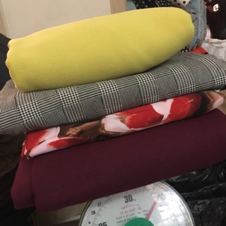 Vải dạ vàng chanh, đỏ đô, kẻ ô, hoa đỏ