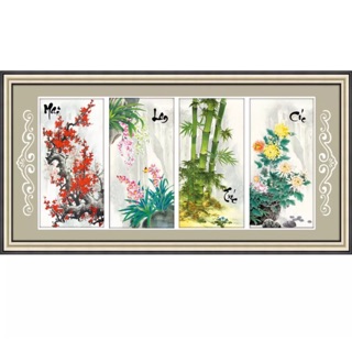 Tranh thêu chữ thập Tứ quý Mai Lan Trúc Cúc