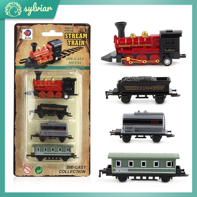 Set 4 Mô Hình Xe Lửa Hơi Nước Mini Bằng Hợp Kim Dành Cho Trẻ Em