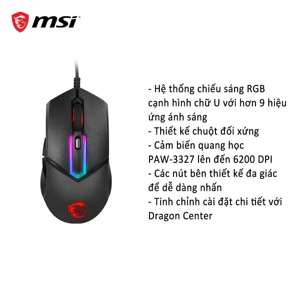 Chuột Gaming MSI Clutch GM30 RGB 6200 DPI 6 phím