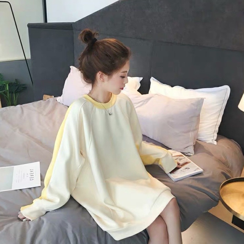 Áo sweater Mỏng Tay Dài Cổ Tròn Dáng Rộng Màu Sắc Khối Lập Thể Thời Trang Cho Nữ