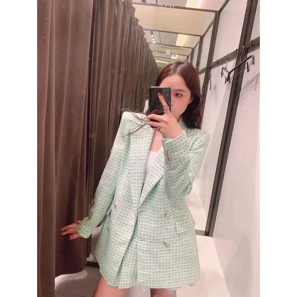 Áo khoác blazer dạ tweed Zara xuất