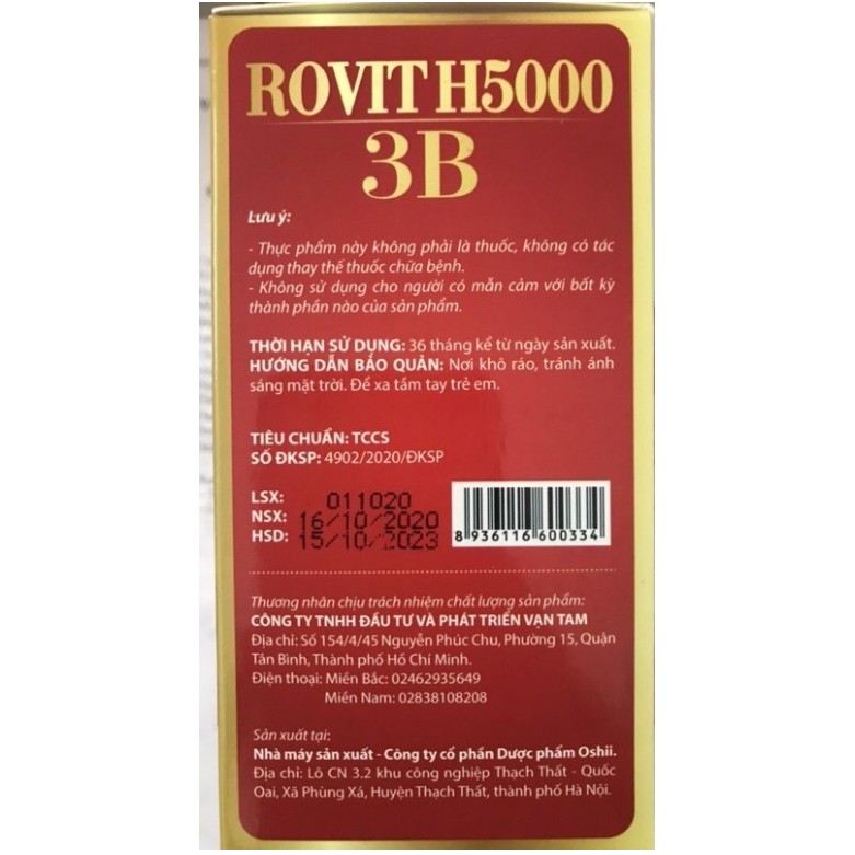 Rovit h5000 3b hộp 100 viên - bổ sung vitamin nhóm b,mg,giảm triệu chứng đau dây thần kinh ngoại biên