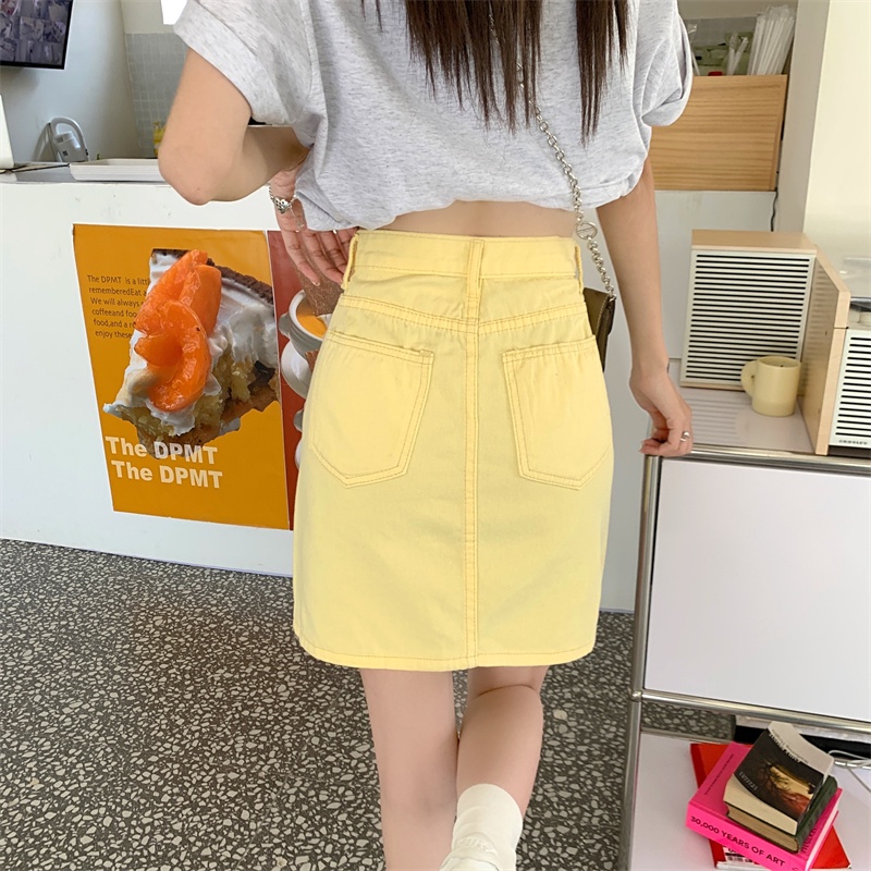 Chân váy jean SUXI dáng chữ A lưng cao đơn giản dễ phối đồ cho nữ