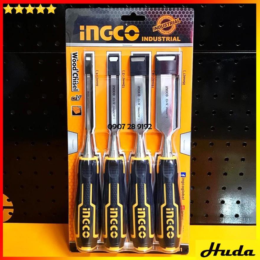 Bộ 4 đục gỗ dẹp 6mm 12mm 19mm 25mm dài 140mm Total Ingco siêu cứng dùng đục và điêu khắc tiện gỗ 1234