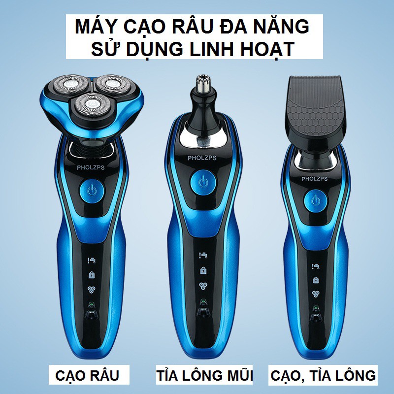 Máy Cạo Râu Đa Năng 3 Lưỡi Kép PHOLZPS Q1580 Thông Minh Chống Nước Tặng Quà + Tặng 3 Lưỡi cao trị giá 40k 𝟎𝟐