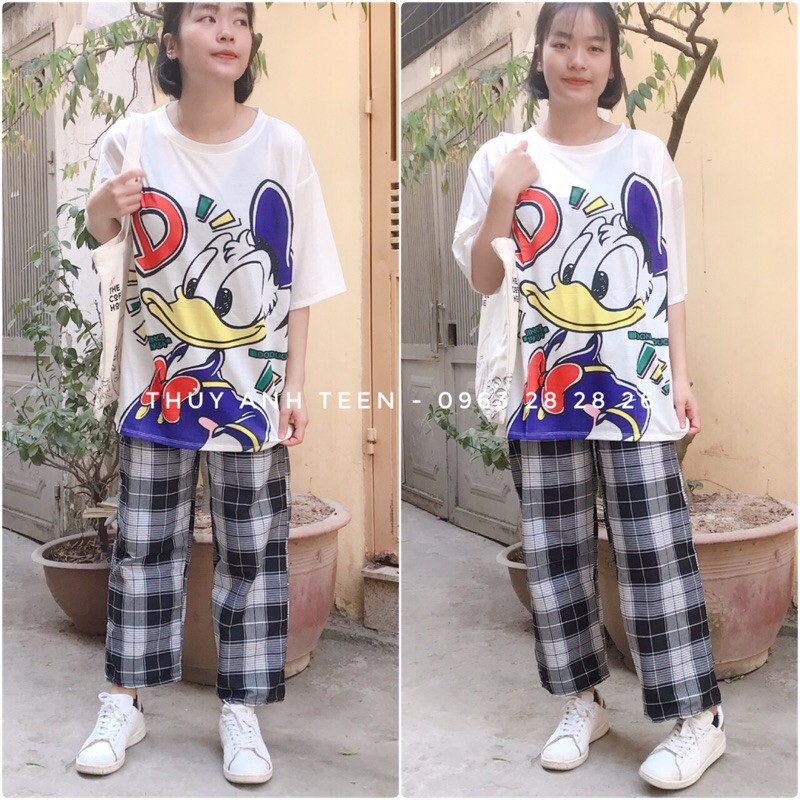Quần kẻ caro Culotters, quần suông ống rộng Unisex siêu hot