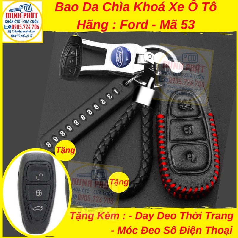 Bao Da Chìa Khóa Cho Xe Ford Focus, Ecosport, (  Lưu Ý : Sản phẩm chỉ có bao da và móc khoá )