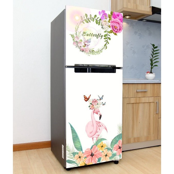 Decal dán trang trí tủ lạnh mẫu Hồng Hạc và Butterfly- Chất lượng cao - chống thấm