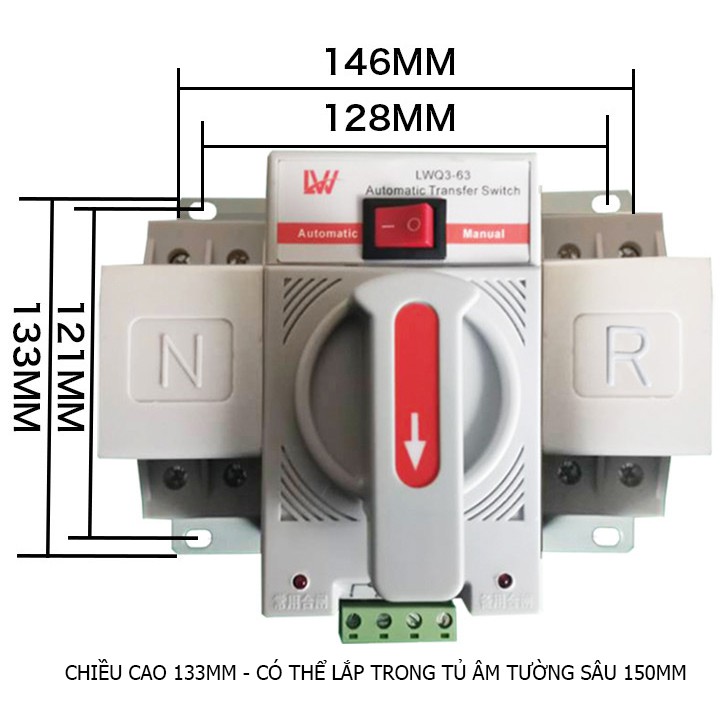 Bộ chuyển nguồn tự động (LW) ATS 2P 63A - tự động chuyển nguồn điện khi mất điện