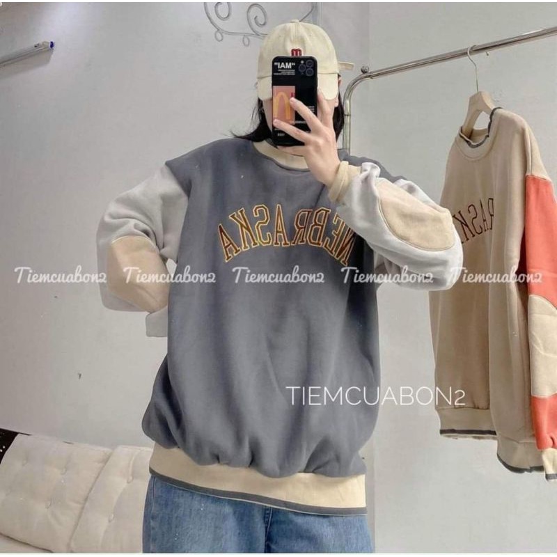 Áo sweater nỉ cổ tròn chữ Nebras tay phối độc lạ cực đỉnh.2009TEEN