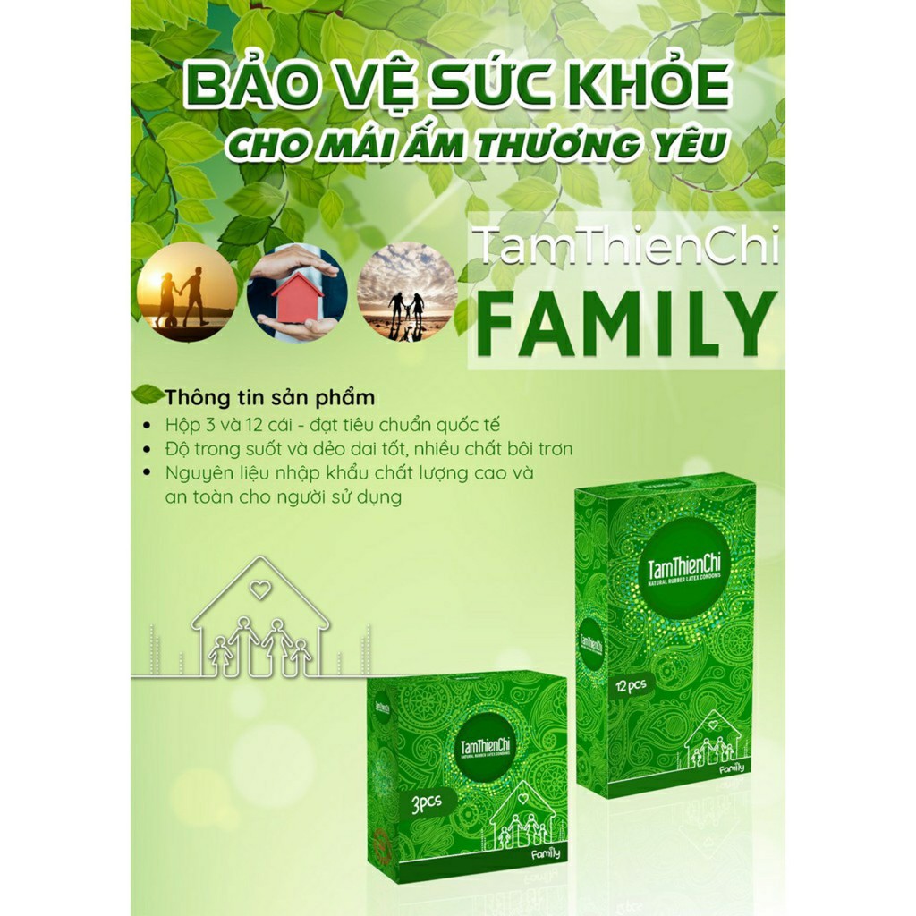 Bao cao su tâm thiện chí family siêu mỏng nhiều gel bôi trơn 2 hộp 6 cái chuanpro9x