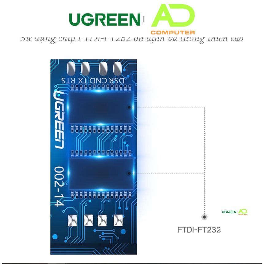 Dây cáp USB 2.0 sang RJ45 FTDI UGREEN CM204 50773 60813 (chuẩn 8 pin) - Hàng phân phối chính hãng - Bảo hành 18 tháng