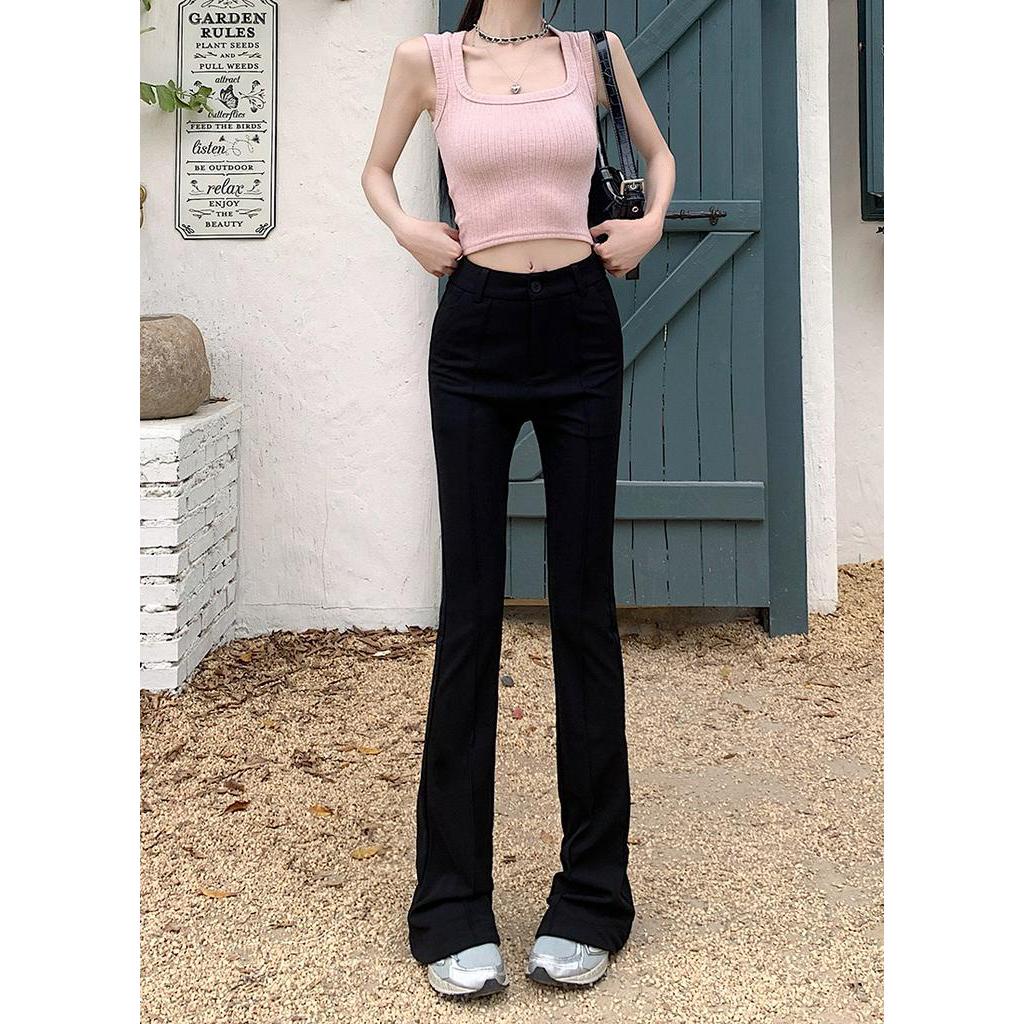 Quần Ống Loe Siêu Mỏng Màu Đen Phong Cách Mới 62344 Cho Nữ