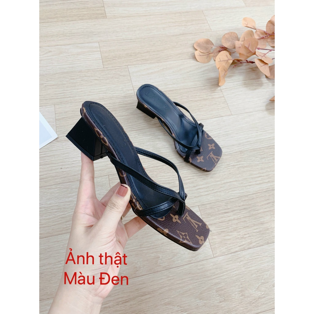 (S129) Guốc nữ dây chéo xỏ ngón họa tiết nâu sang chảnh (Mã L184)