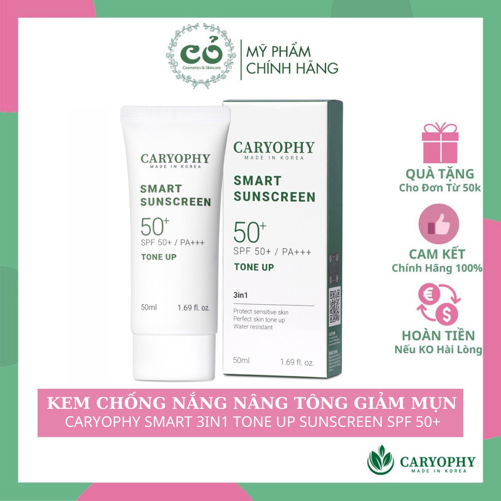 Kem Chống Nắng Thông Minh Caryophy Smart 3in1 Tone Up Sunscreen 50ml - Nâng Tông Giảm Mụn Cho Da Nhạy Cảm